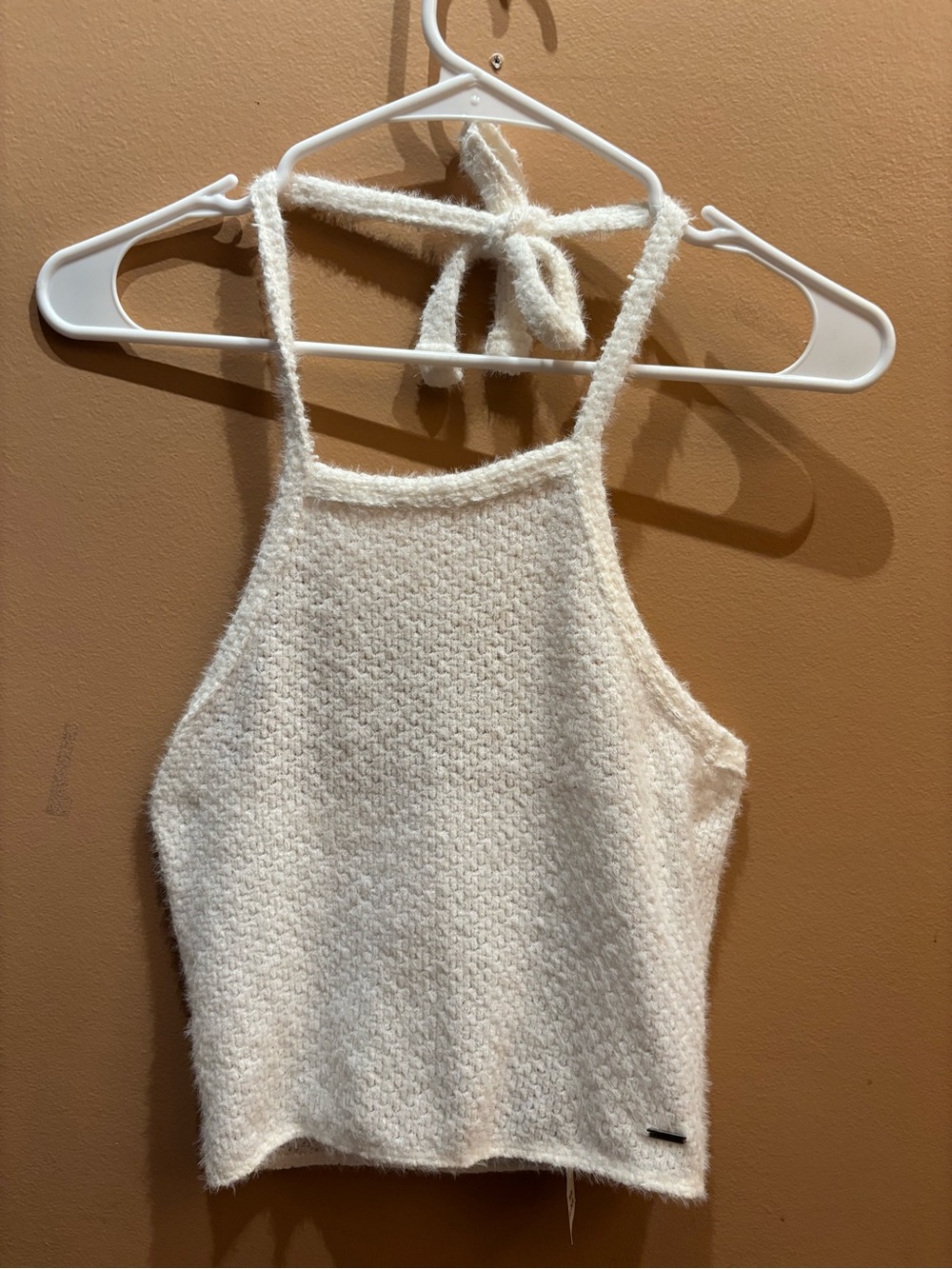 Hollister Fuzzy Knit Cropped Tie Around Neck Halter Top NWT Size Small